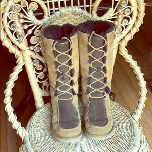 Brown and camel lace up UGG boots